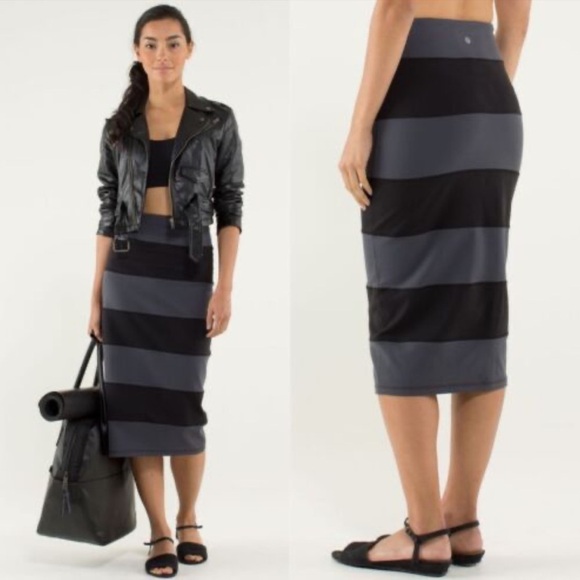 Lululemon Sz 4 Yoga Over High-Waisted Pencil Skirt In Striped Green Camo/Black - Picture 8 of 8